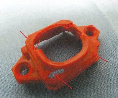 View of damaged plastic part