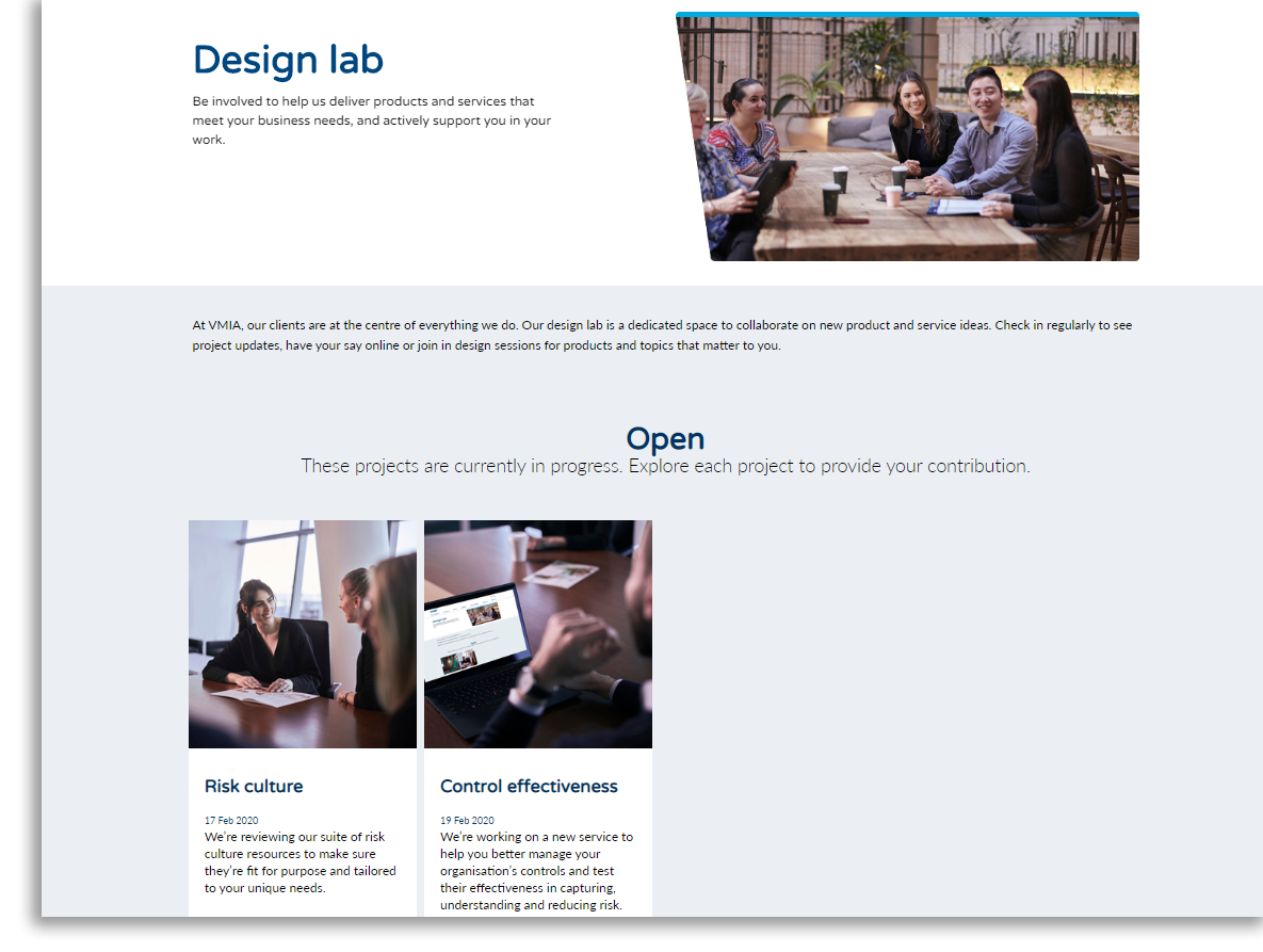 screenshot of design lab page