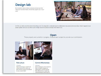 screenshot of design lab page