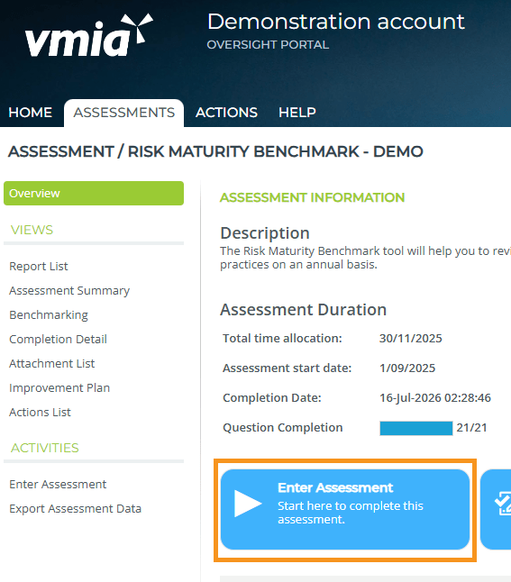 Risk Maturity Benchmark - Enter assessment